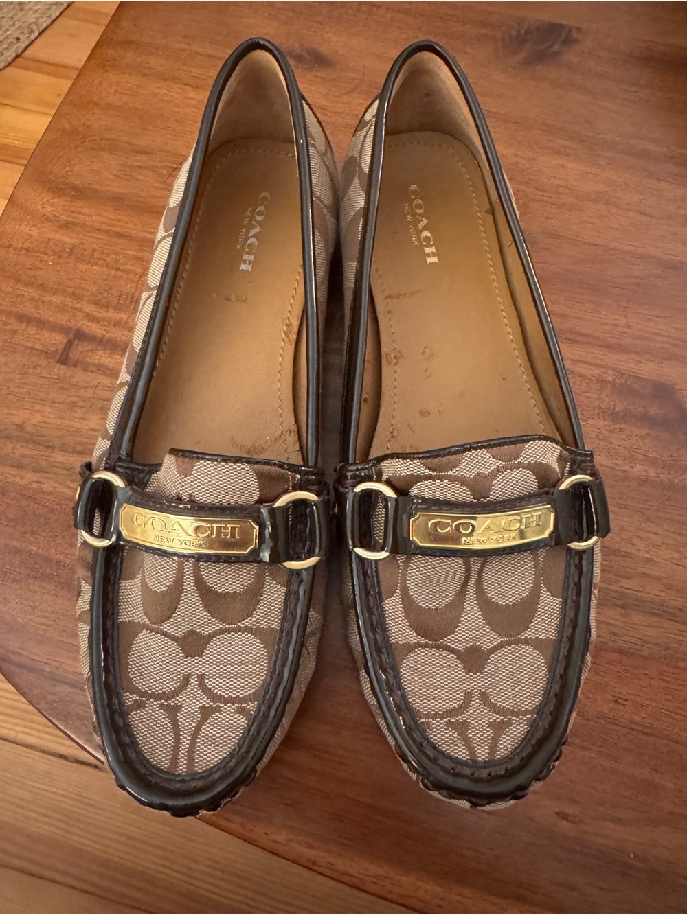 Coach "Felisha" Brown Signature Canvas loafers with Gold Hardware size euro 39/9